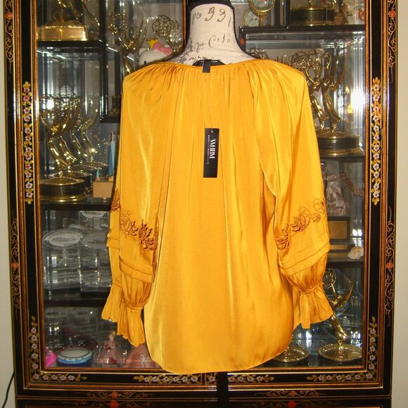 NWT WHITE HOUSE BLACK MARKET ELBOW-SLEEVE EMBROIDERED DETAIL BLOUSE TOP S - Picture 5 of 8